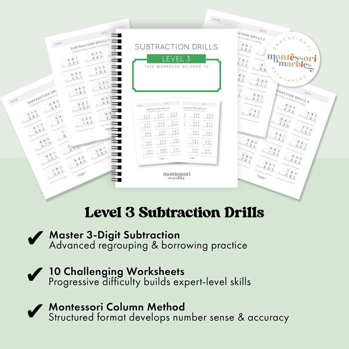 Subtraction Drills Workbook Level 3