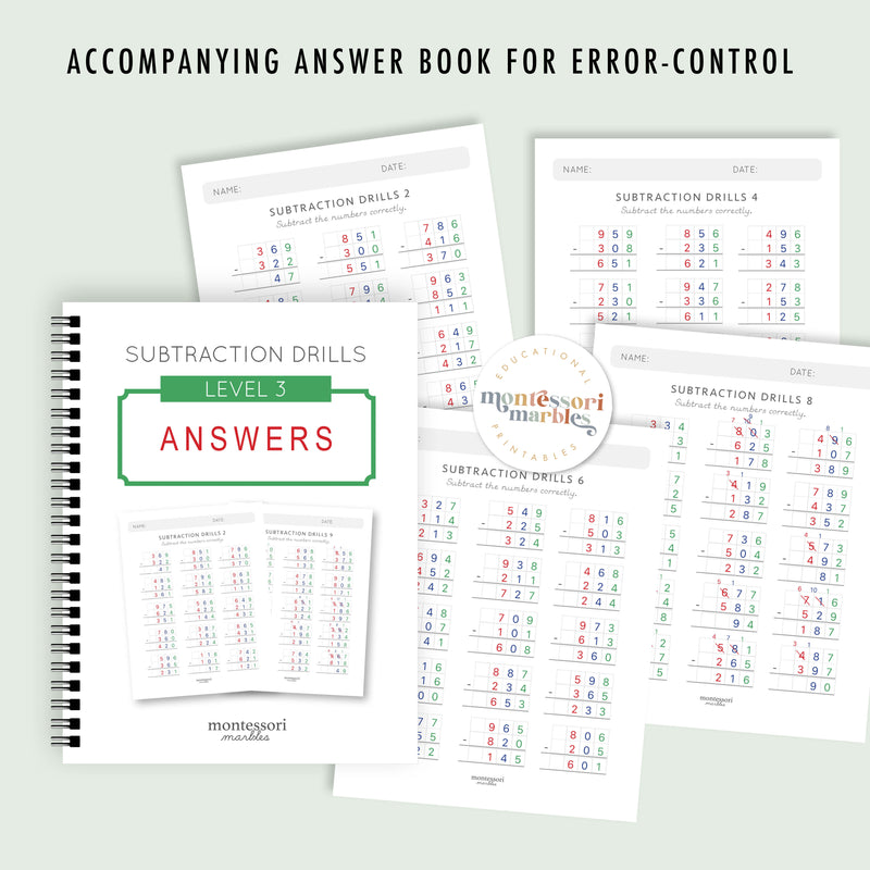 Subtraction Drills Workbook Level 3