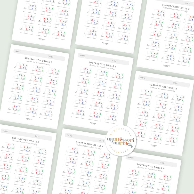Subtraction Drills Workbook Level 3