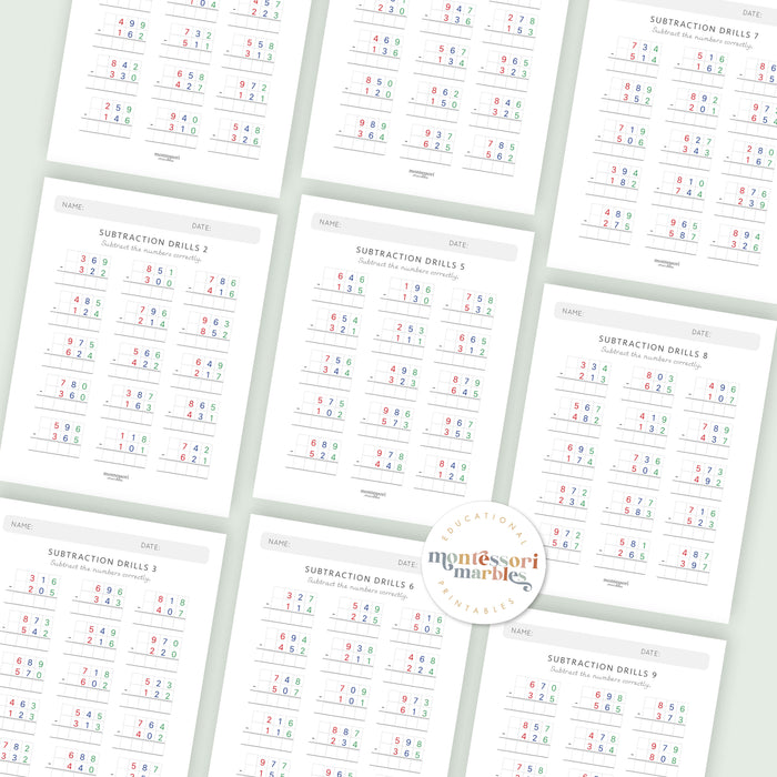 Subtraction Drills Workbook Level 3