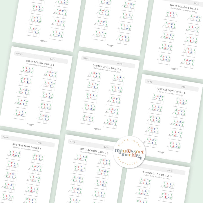 Subtraction Drills Workbook Level 4
