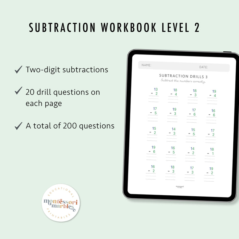 Subtraction Drills Workbook Level 2