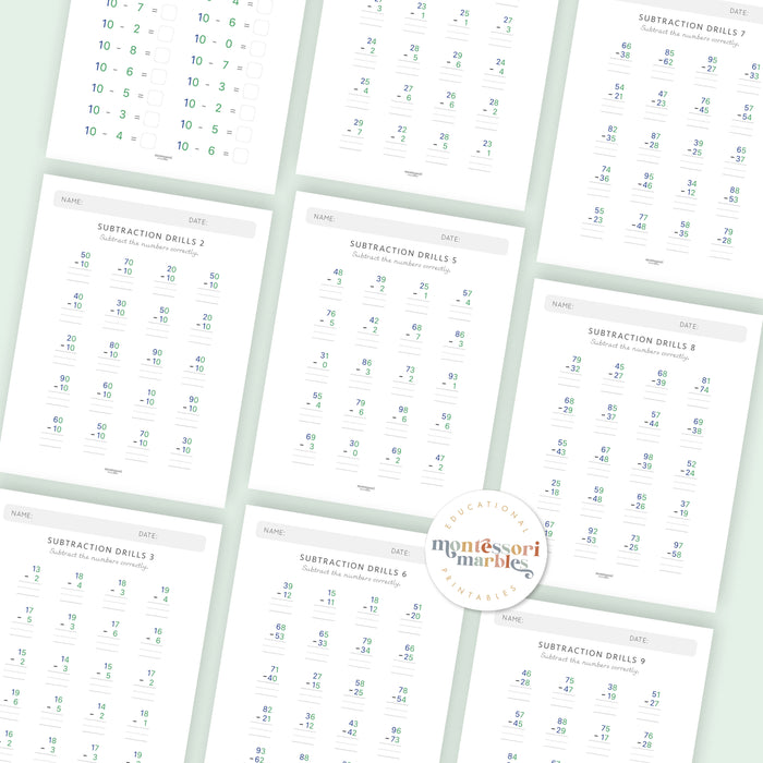 Subtraction Drills Workbook Level 2