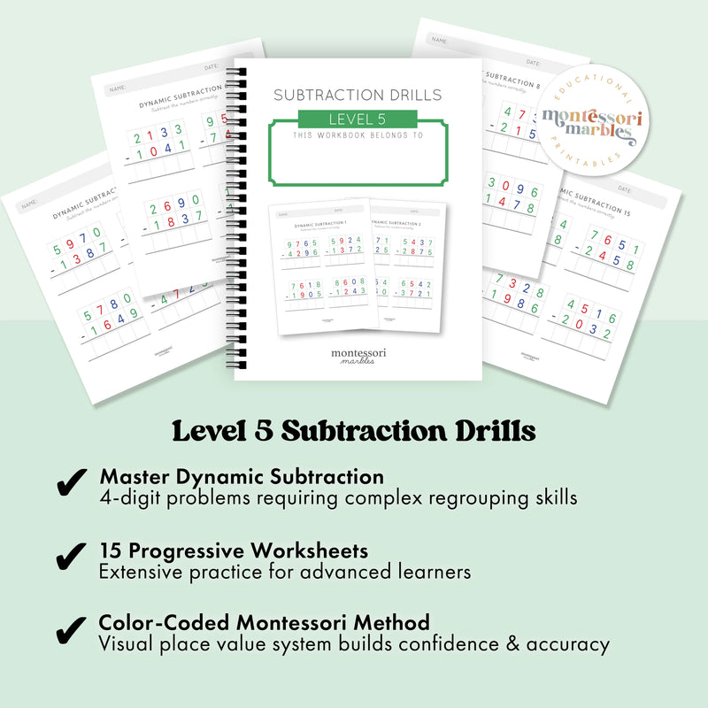 Subtraction Drills Workbook Level 5