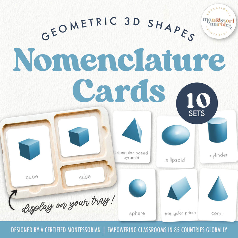 3D geometric shapes nomenclature cards in Spanish