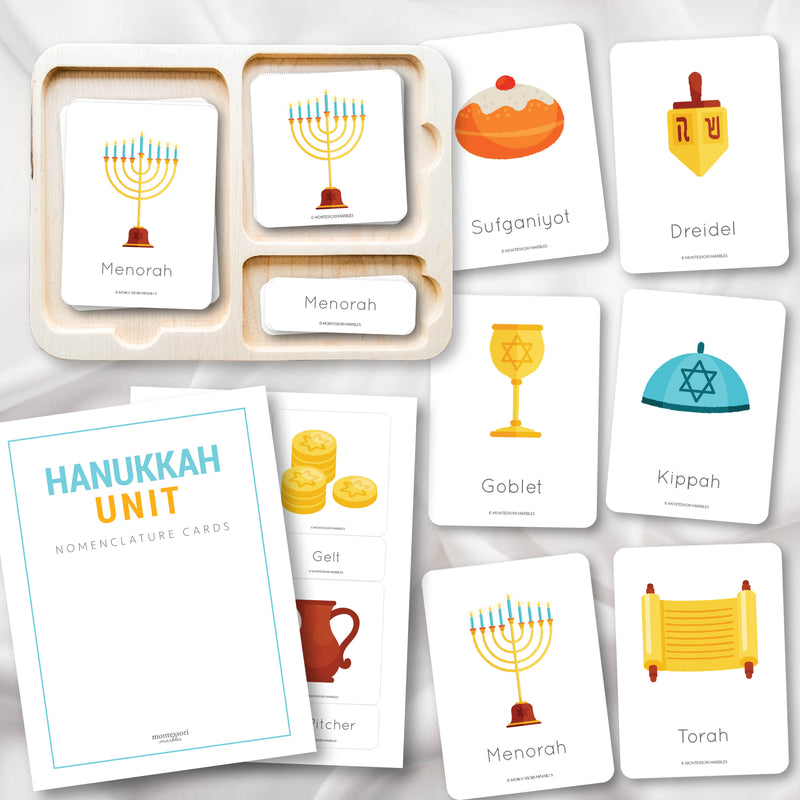 Hanukkah 3-part nomenclature cards for cultural vocabulary learning