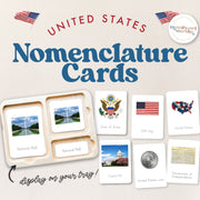 U.S. patriotic nomenclature cards for holiday vocabulary