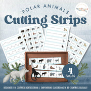 Arctic animals cutting strips for scissor skills — ages 3-6