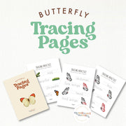 Butterfly handwriting line-tracing pages for print and cursive practice