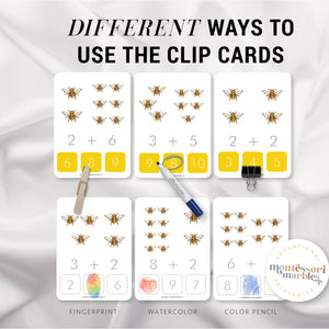Bees Addition Clip Cards