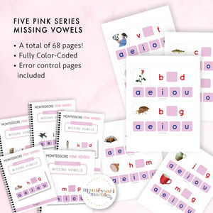 Montessori Pink Series Missing Vowels Bundle