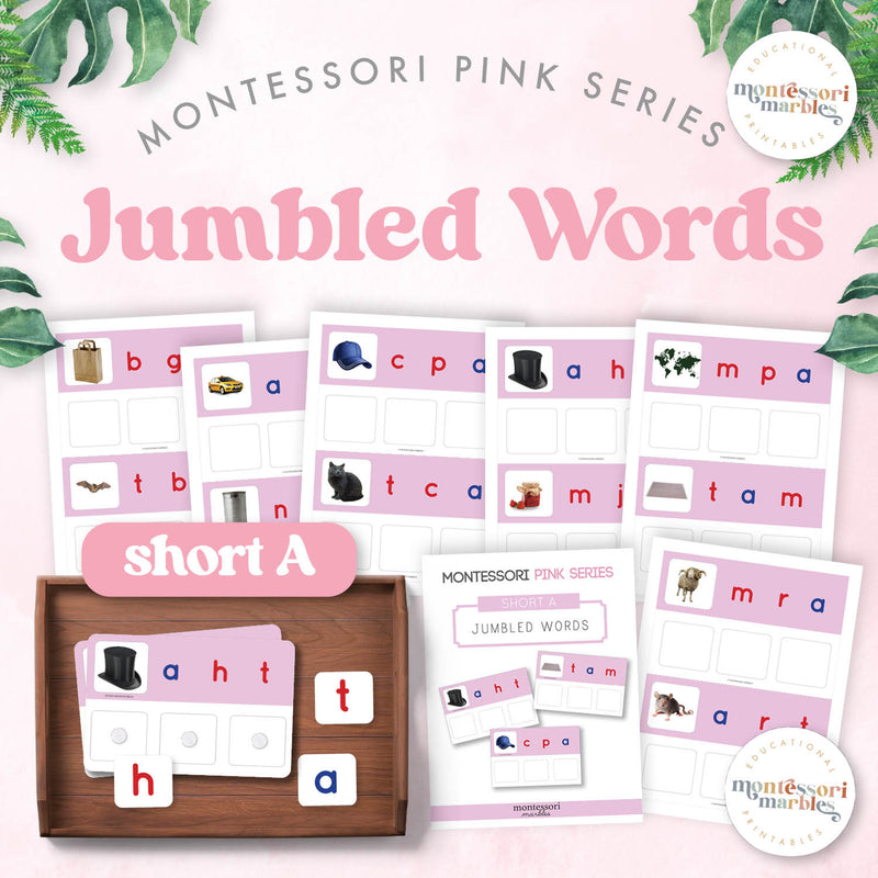 Montessori Pink Series jumbled words for short A