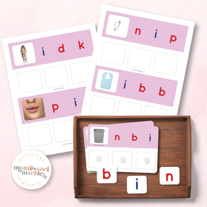 Montessori Pink Series Jumbled Words for Short "I"