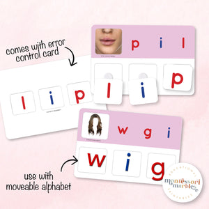 Montessori Pink Series Jumbled Words for Short "I"