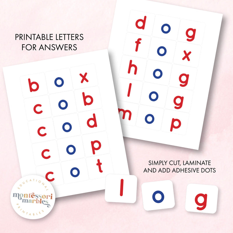 Montessori Pink Series Jumbled Words for Short "O"
