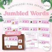 Pink Series jumbled word cards for short U sound unscrambling