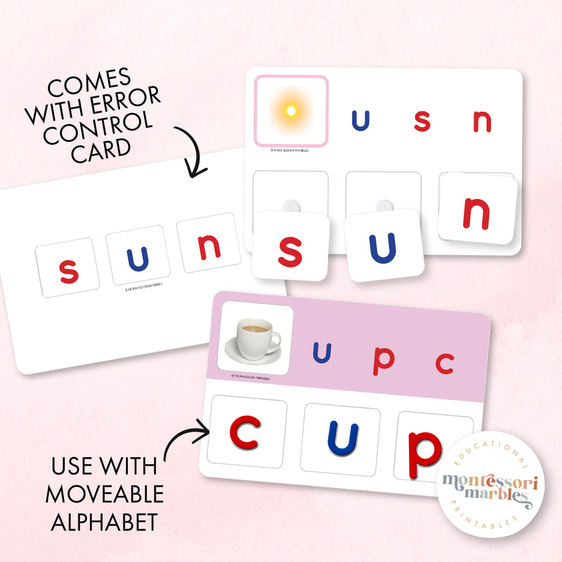 Montessori Pink Series Jumbled Words for Short "U"