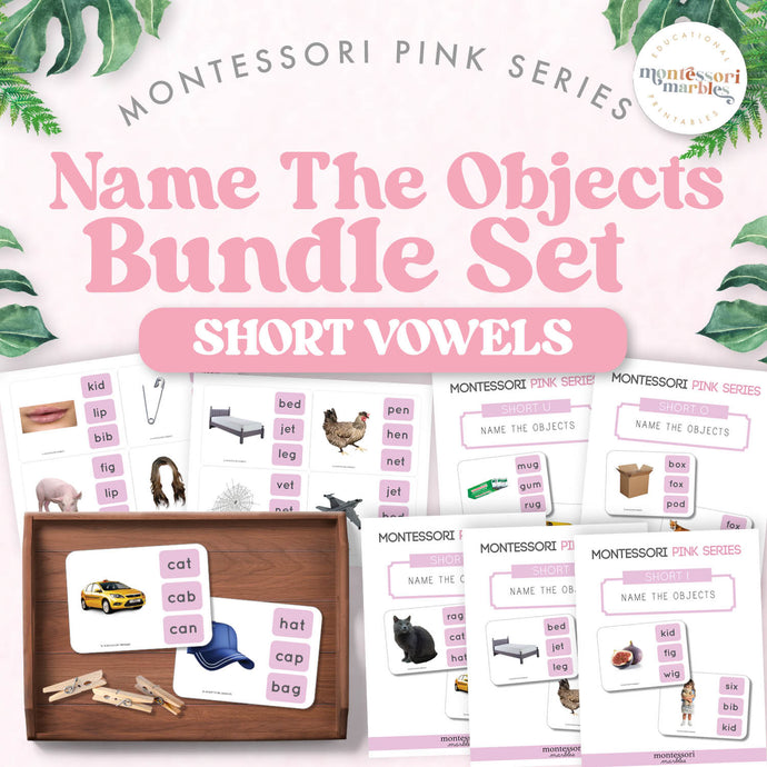 BUNDLE SET Montessori Pink Series | Name the Objects Short Vowels