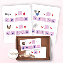 Load image into Gallery viewer, Montessori Pink Series Missing Vowels SHORT E
