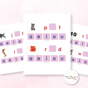 Montessori Pink Series Missing Vowels SHORT E