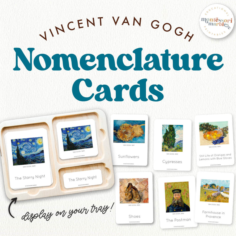 Van Gogh 3-part nomenclature cards for artist study — ages 3-6