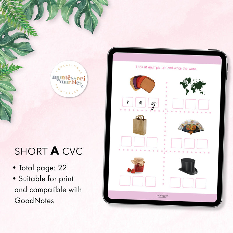 Montessori Pink Series Workbook Short A