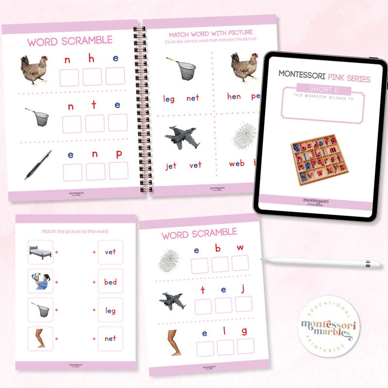 Montessori Pink Series Workbook Short E