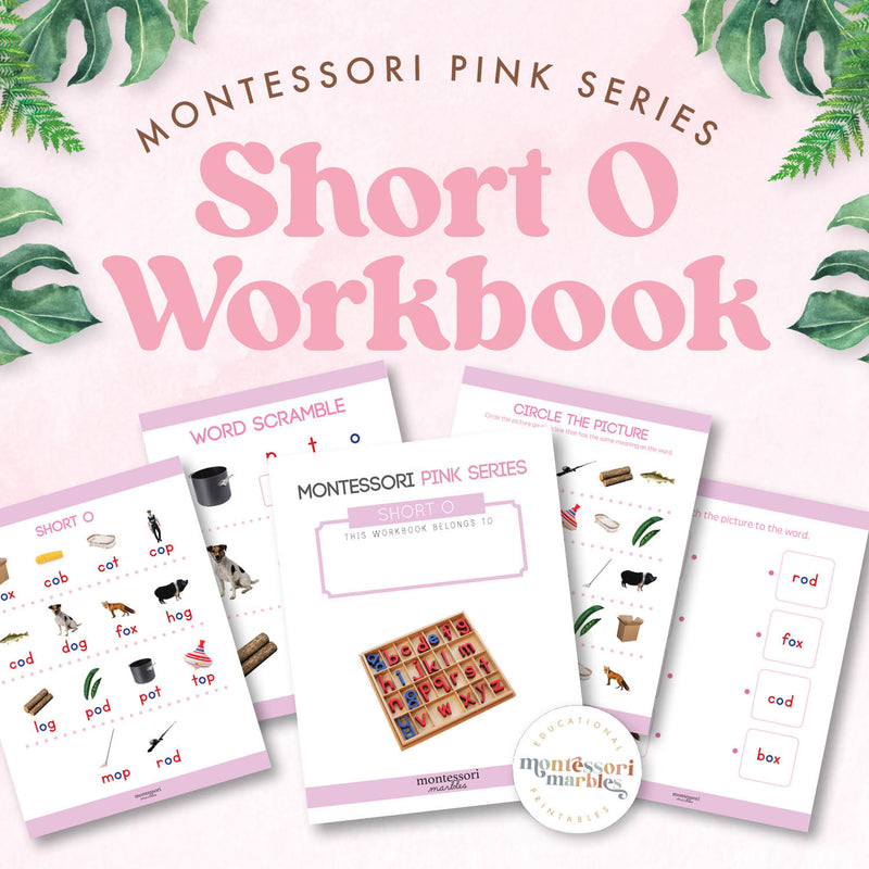 Pink Series workbook with short O sound CVC words