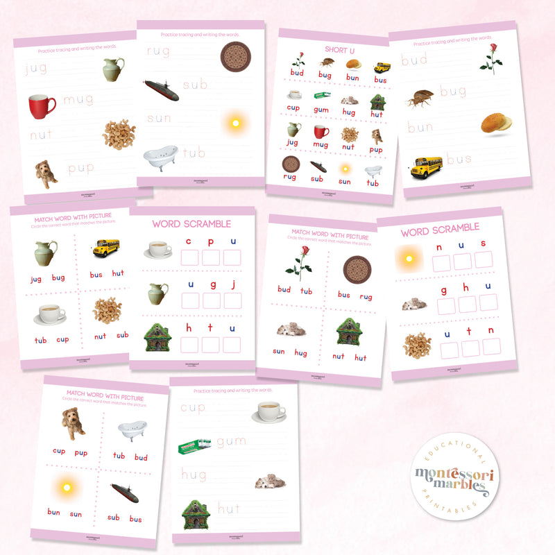 Montessori Pink Series Workbook Short U
