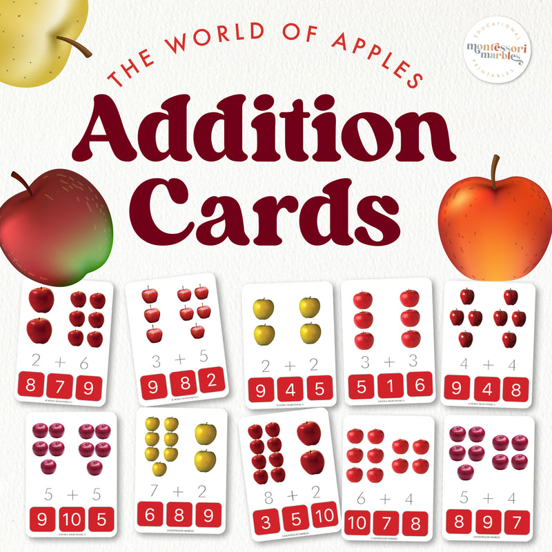 Apple-themed addition clip cards for math practice