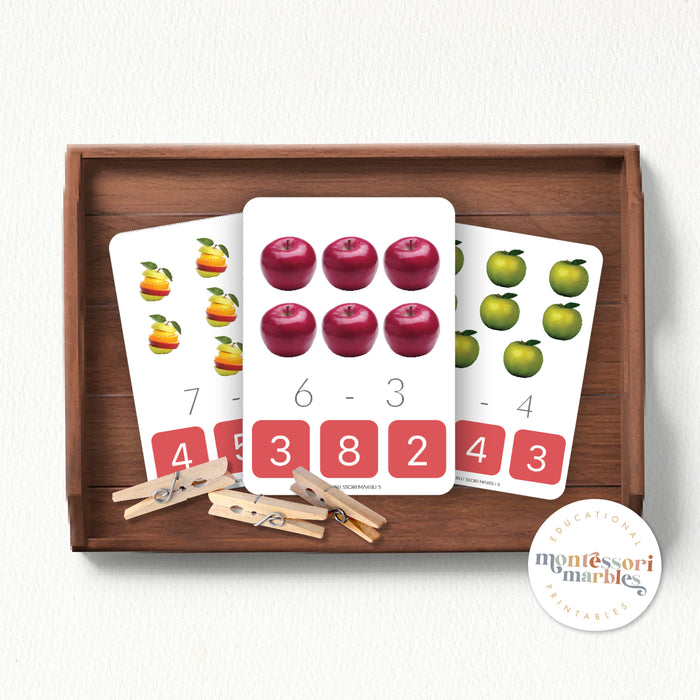 Apples Subtraction Clip Cards