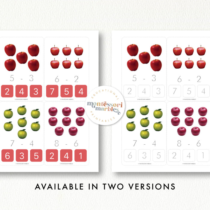 Apples Subtraction Clip Cards