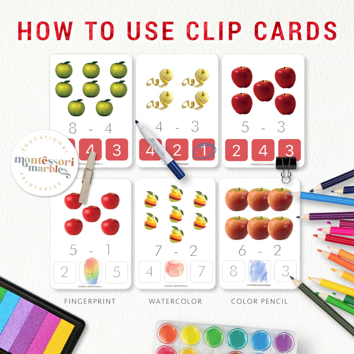 Apples Subtraction Clip Cards