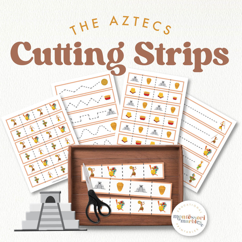Aztec culture cutting strips for fine motor skills—ancient civilizations study, ages 3-6