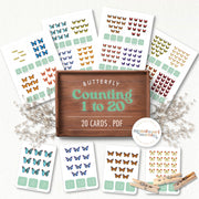 Butterfly counting clip cards for numbers 1 to 20 — ages 3-6