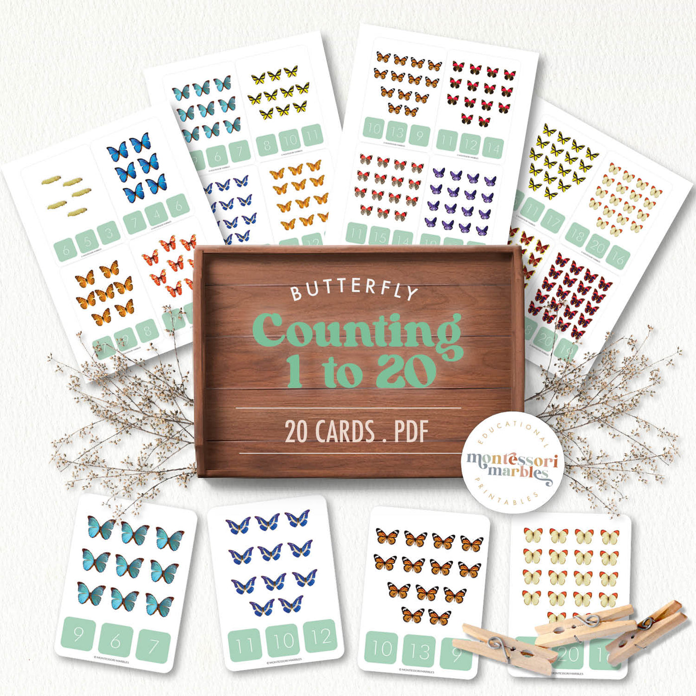 Butterfly Counting Clip Cards 1-20 | Math Activities Ages 3-5 Spring ...