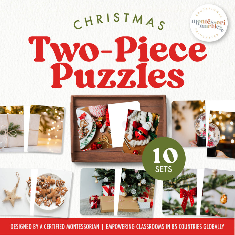 Christmas two-piece picture puzzles with real photos — ages 3-6