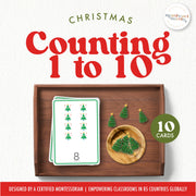 Christmas counter cards with numbers 1 to 10 and tracing practice