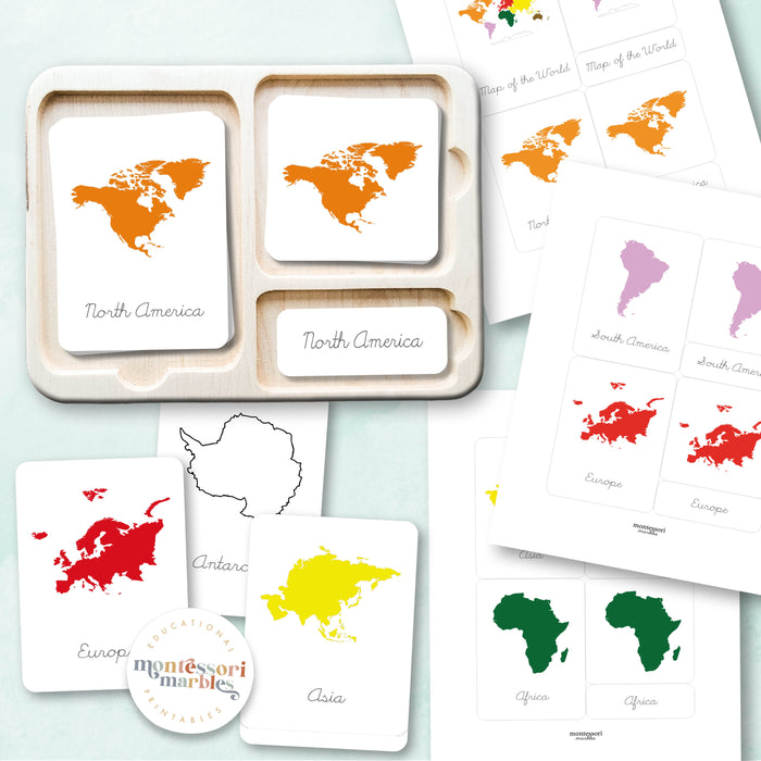 Continents Montessori Nomenclature Cards | Cursive