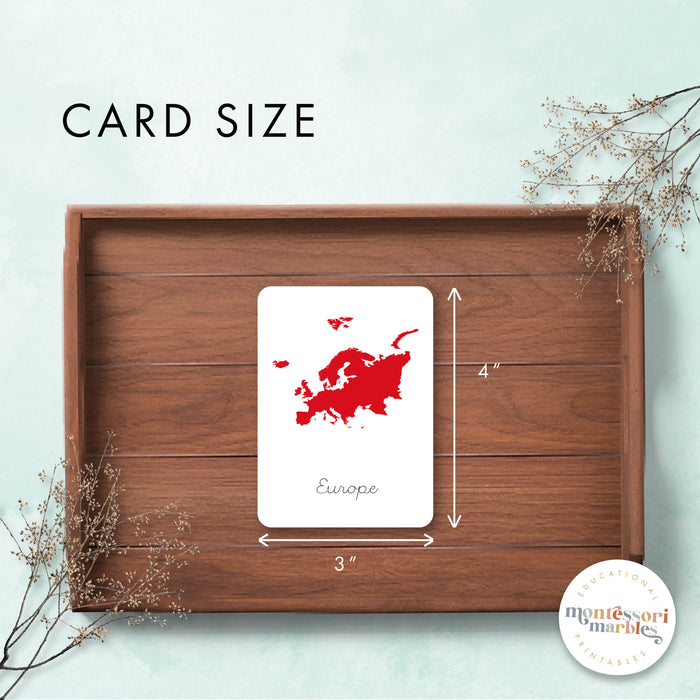 Continents Montessori Nomenclature Cards | Cursive