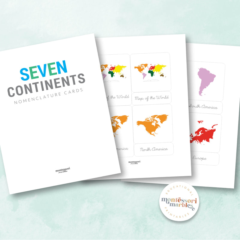 Continents Nomenclature Cards in Cursive