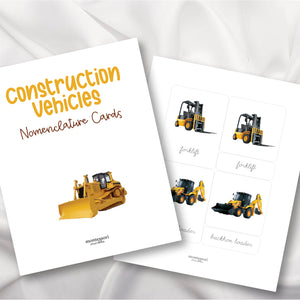 Construction Vehicles Nomenclature Cards in Cursive