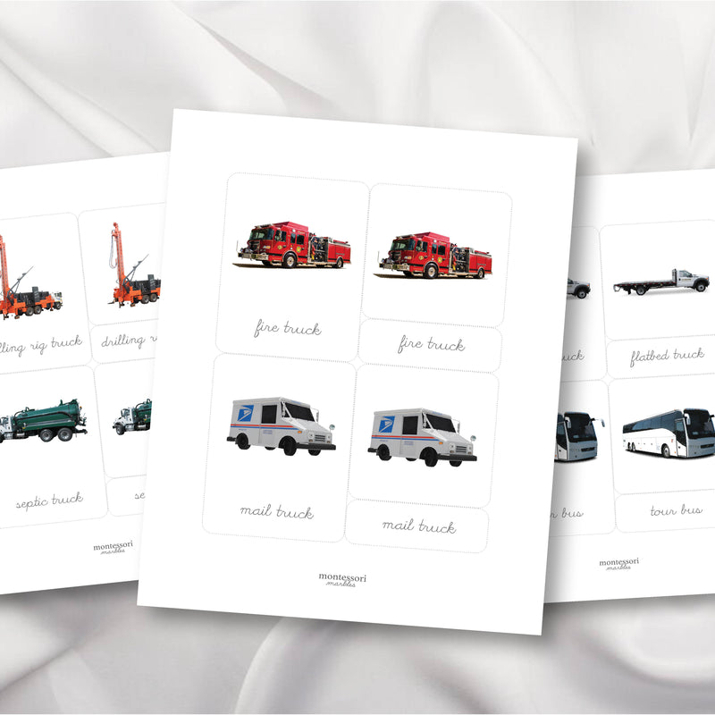 Construction Vehicles Nomenclature Cards in Cursive