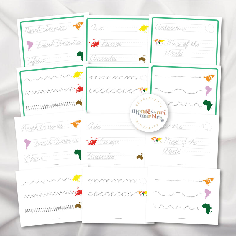 Continents Cursive Tracing Activity
