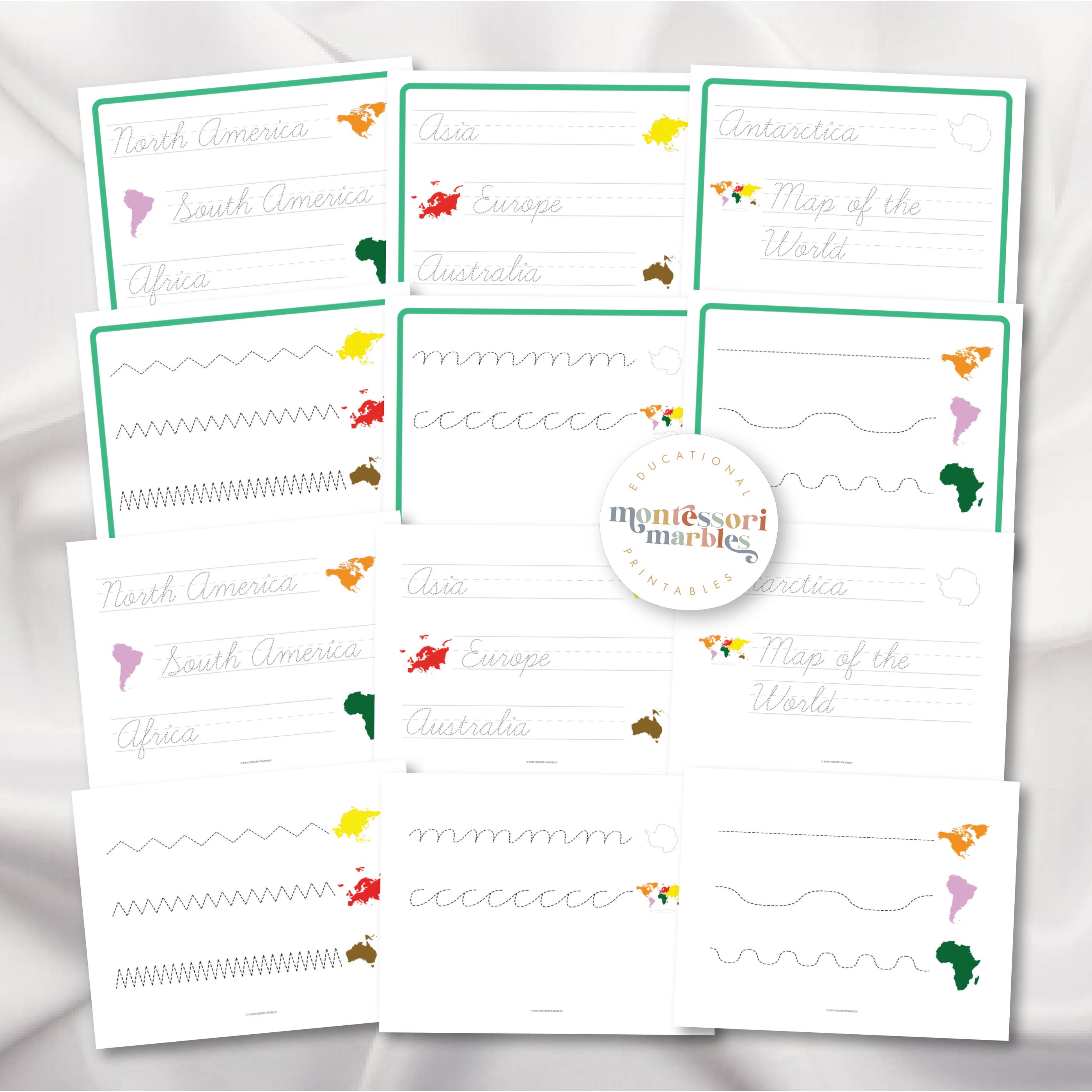 Continents Cursive Tracing | 7 Geography Handwriting Practice Ages 5-8 ...