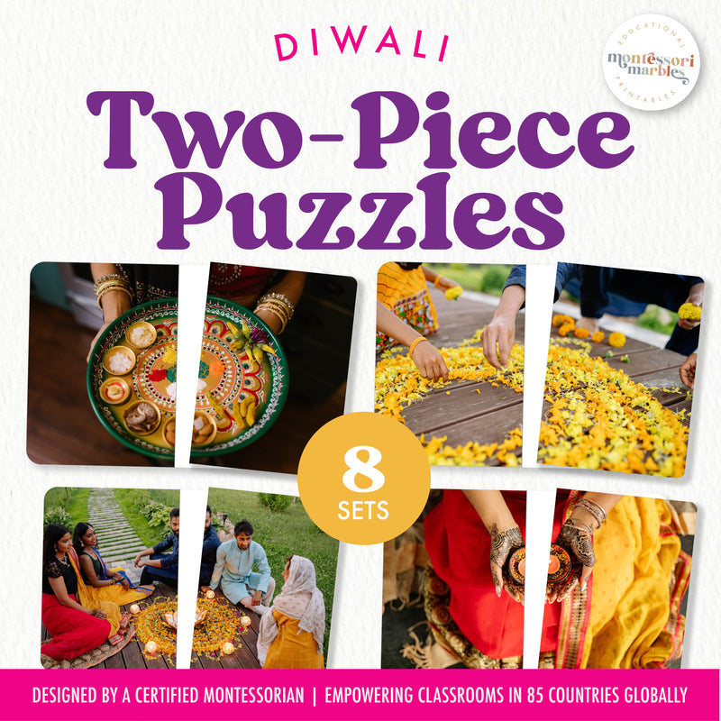Diwali two-piece picture puzzles for visual matching practice