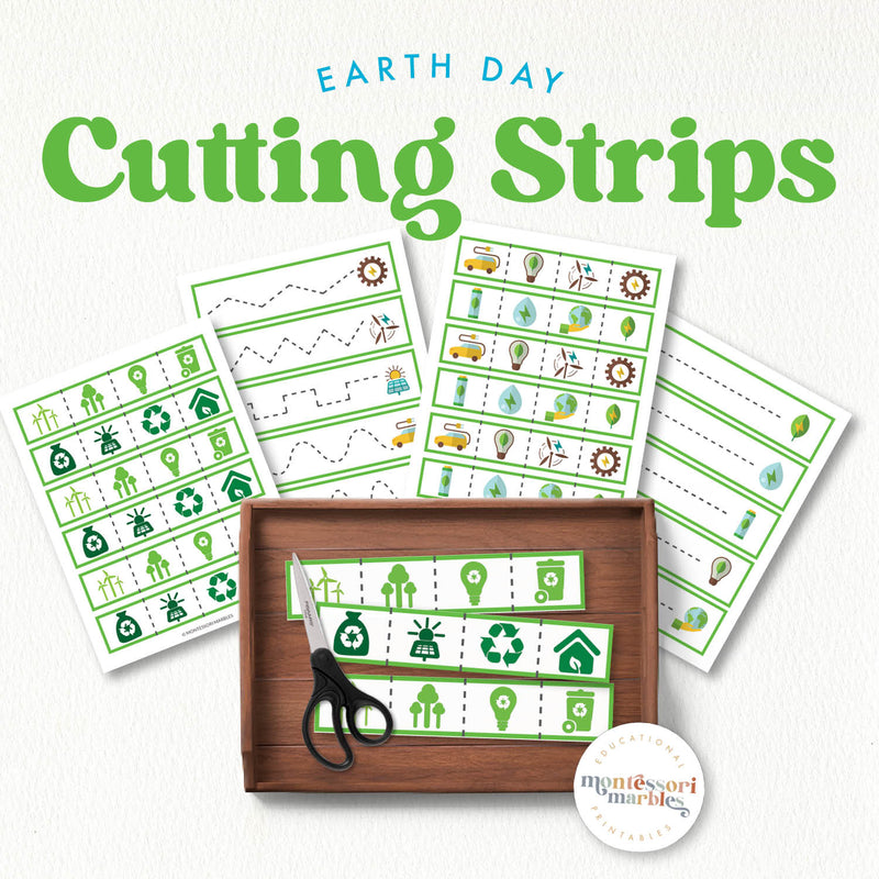 Earth Day cutting strips for fine motor skills—environmental awareness practice, ages 3-6