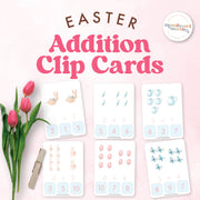 Easter-themed addition clip cards for math problems—festive math practice activity