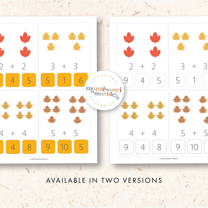 Fall Addition Clip Cards
