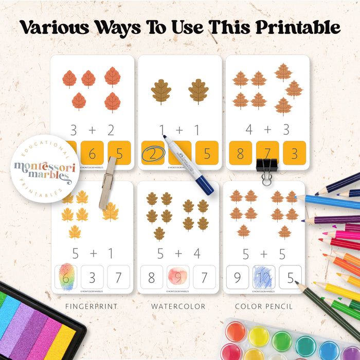 Fall Addition Clip Cards